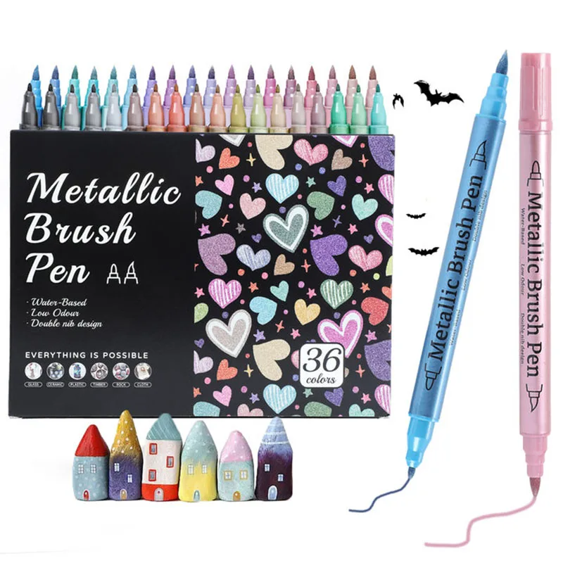 

Блестящие ручки с двумя кончиками Наскальная живопись Металлические акриловые маркеры Быстросохнущие чернила на спиртовой основе для скрапбукинга, стеклянных деревянных карточек