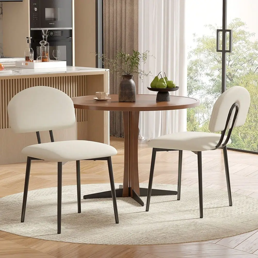 

Set Of 2 Dining Chairs With PU Leather Padded Seat, Modern holstered Dining Room Chairs, Armless Kitchen Chairs With Curved B