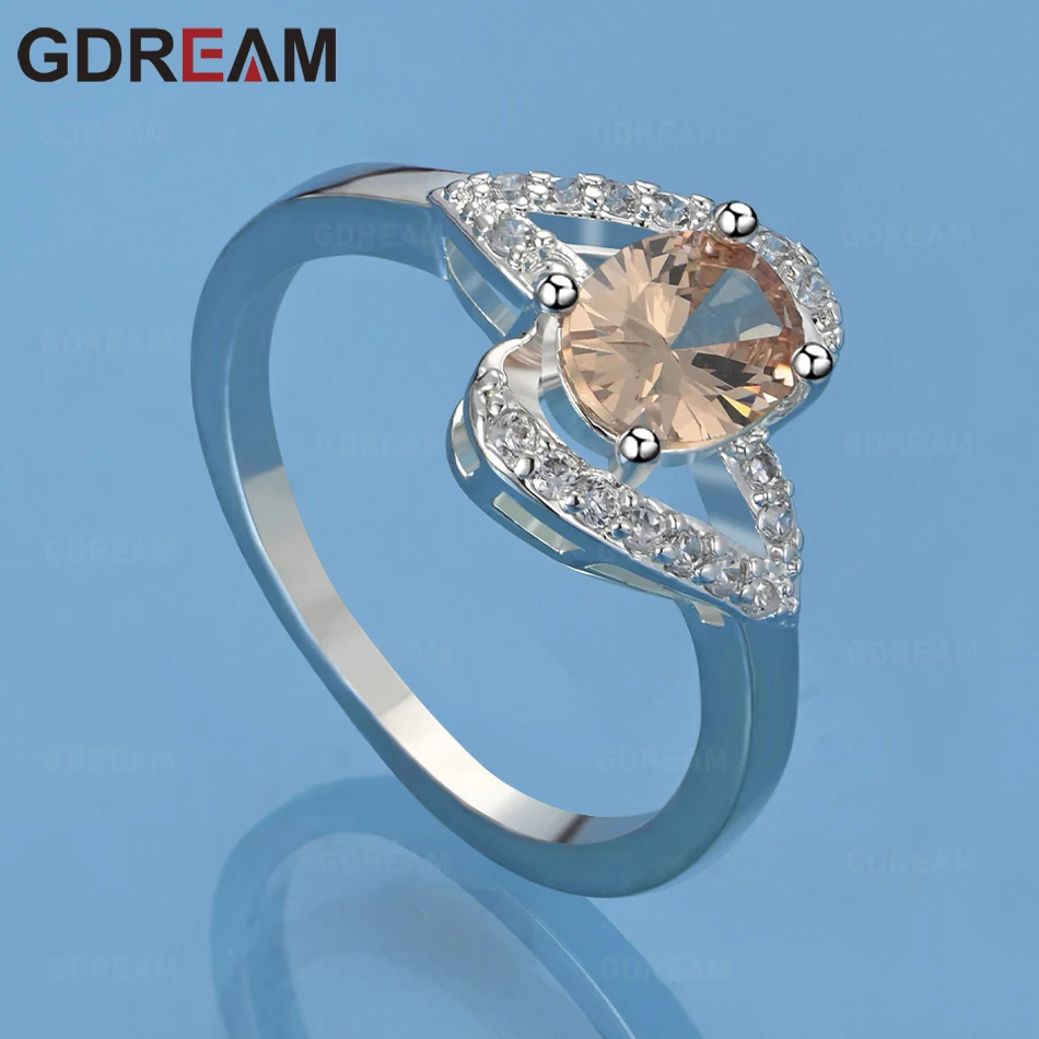 

GDREAM 925 Sterling Silver Orange Zircon 7-10# Ring For Women, Exquisite And Lovely Wedding Party Jewelry