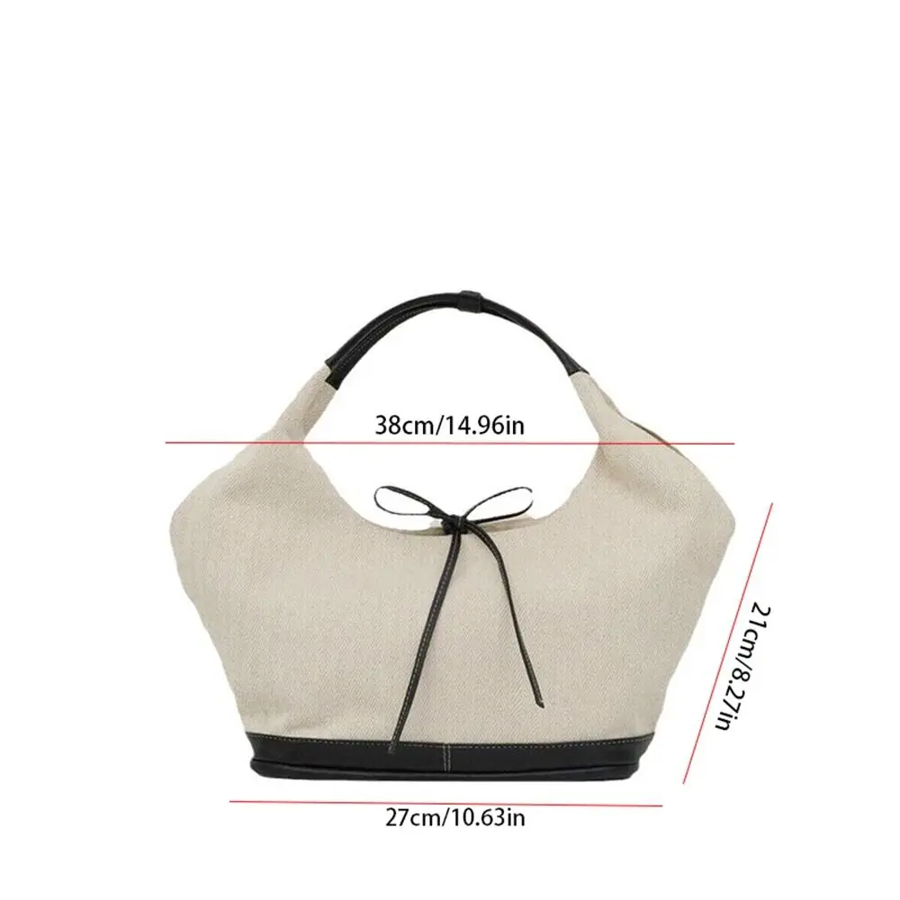 Bolso de mano de lona de estilo coreano informal, bolso de hombro de tela de cuero Pu con lazo, Color puro, gran capacidad, viaje