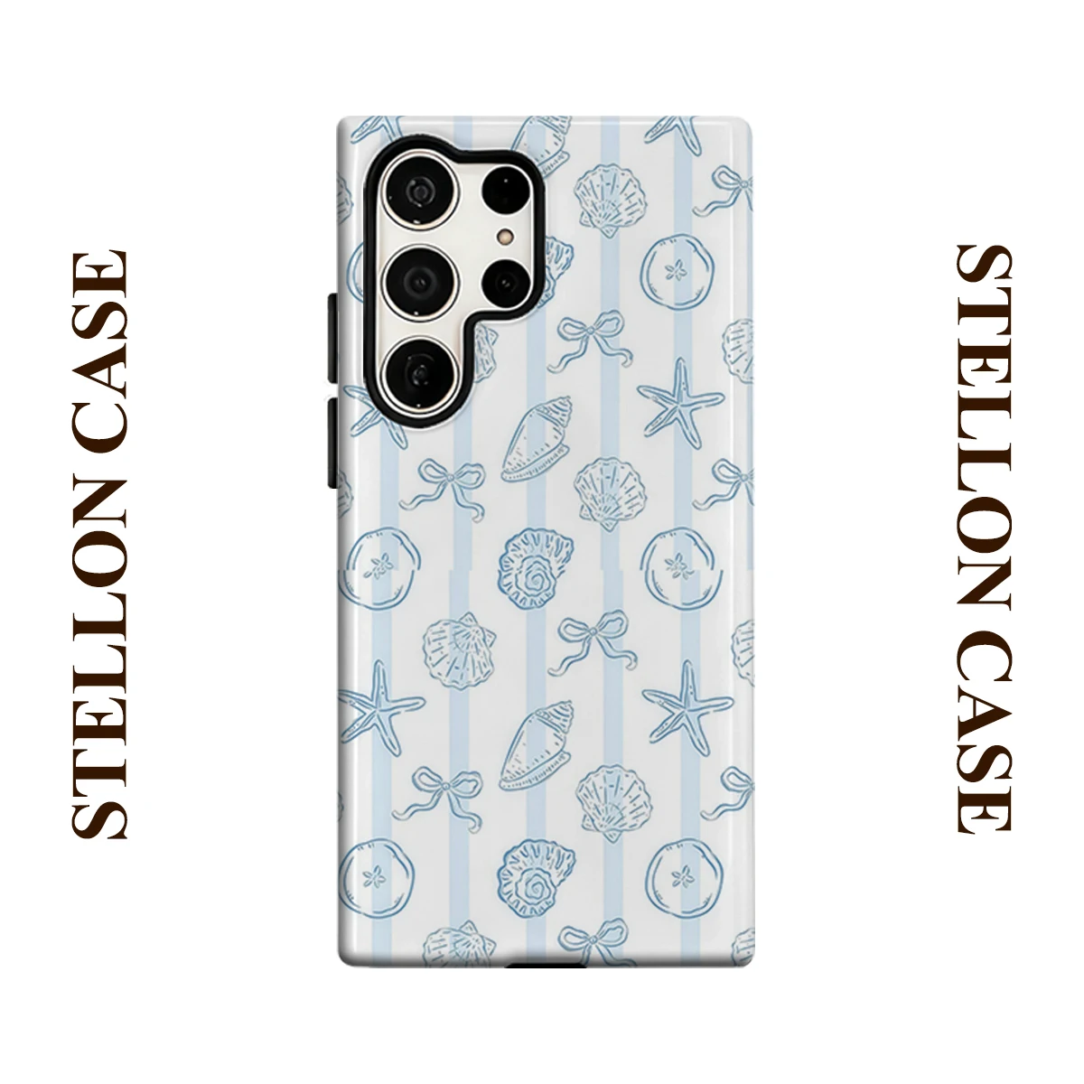 Shell Stripe Bow Glossy Double Layer Shockproof Phone Case For Samsung Galaxy S25 Ultra S24 Plus S23  Ultra Hard Back Cover