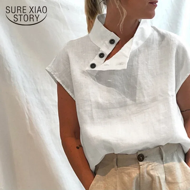 Blusas 2024 Fashion Cotton Women's Blouse Loose Summer Short Sleeve Shirt Women Loose White Female Clothing New Tops 18898