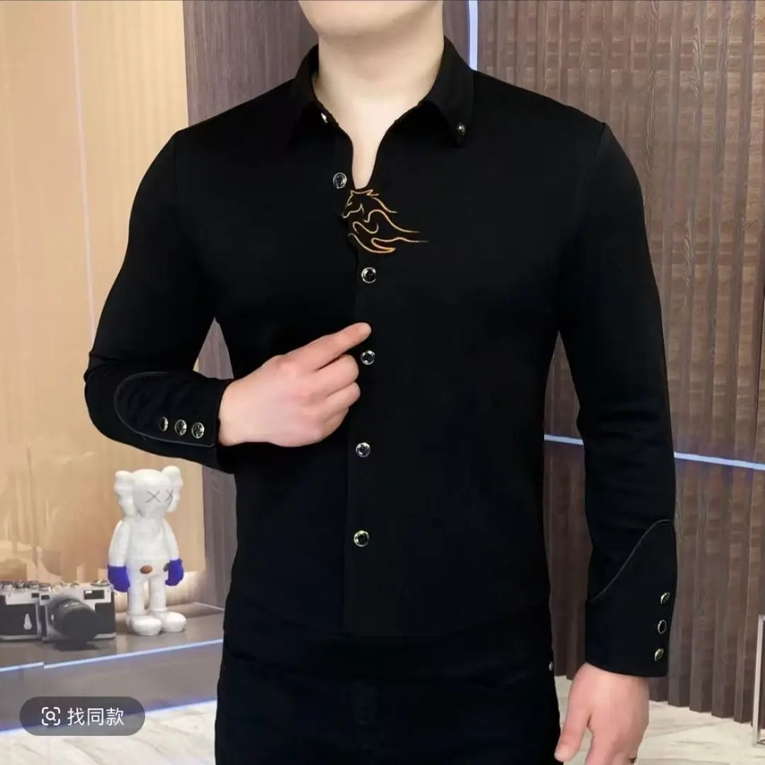 Fashionable Tops Slim and Comfortable Men's Long-sleeved Sweatshirt for Spring New Casual Versatile T-shirt WJ576