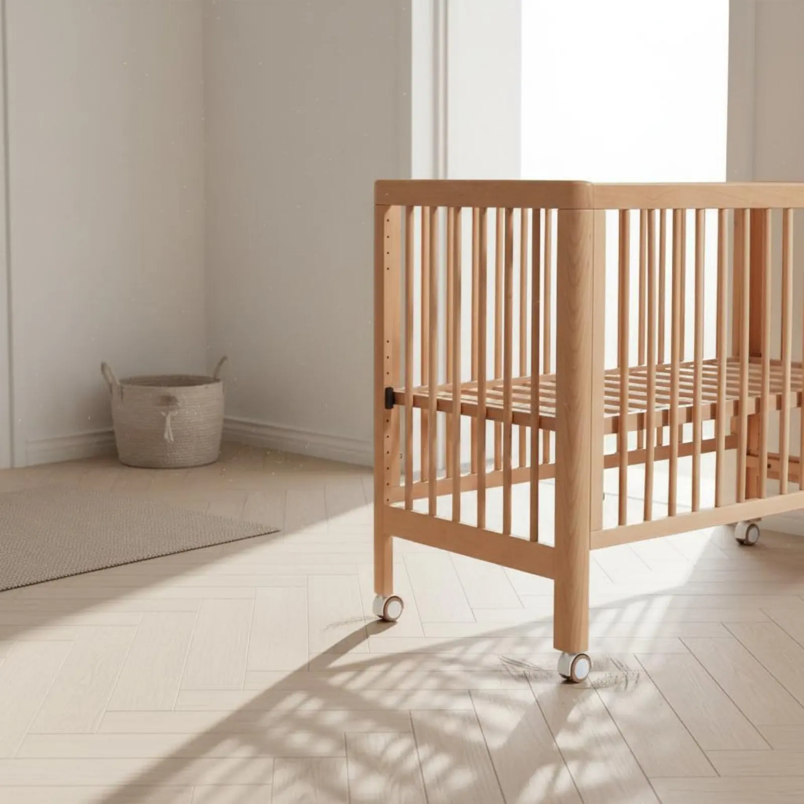 

Newborn Crib Multifunctional Wooden Baby Bed Bedside Crib Adjustable Height Lockable Wheels for Babies, Nursery