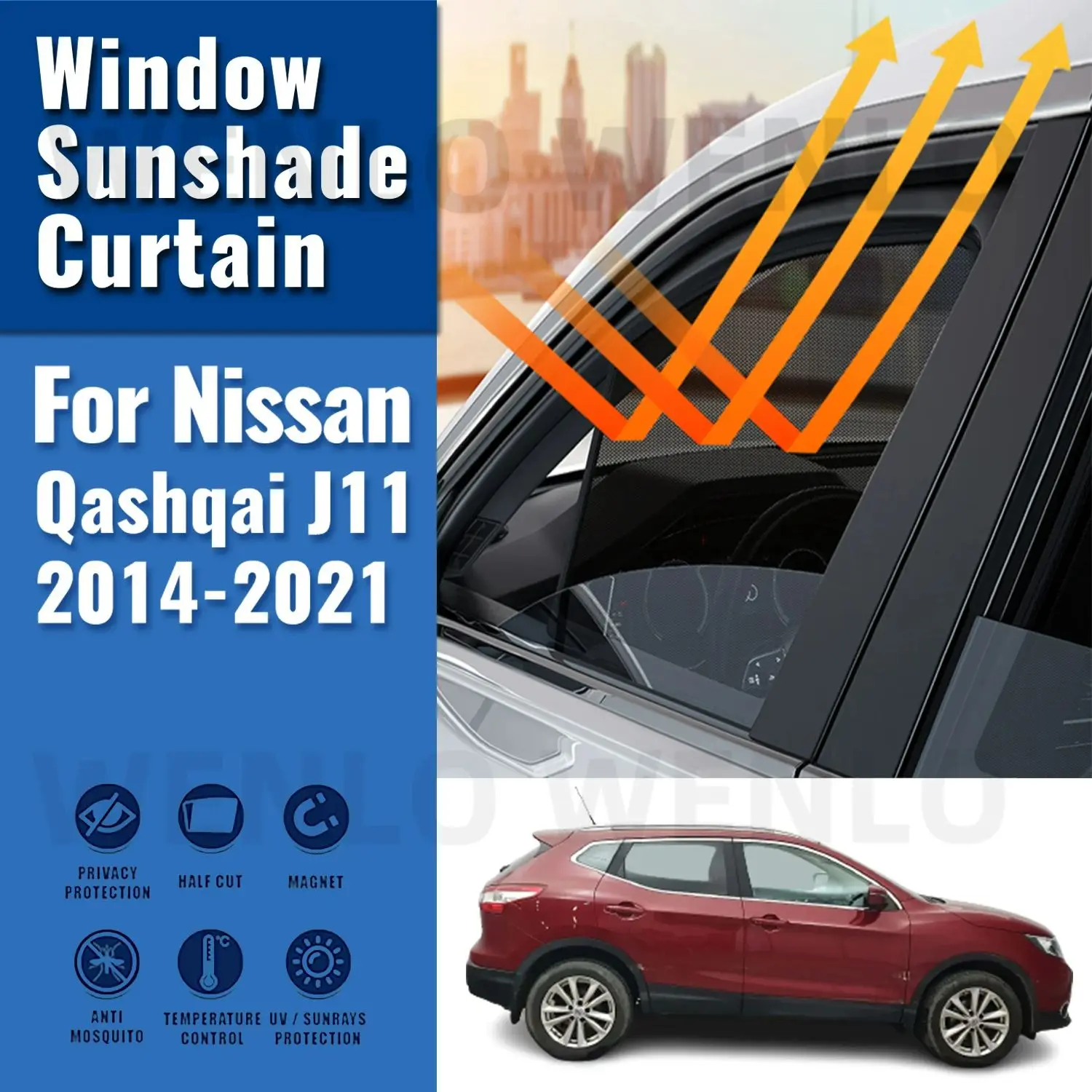 

For Nissan QASHQAI J11 2014-2021 Magnetic Car Sunshades Front Rear Windshield Blind Curtain Baby Side Window Sun Shade Visor