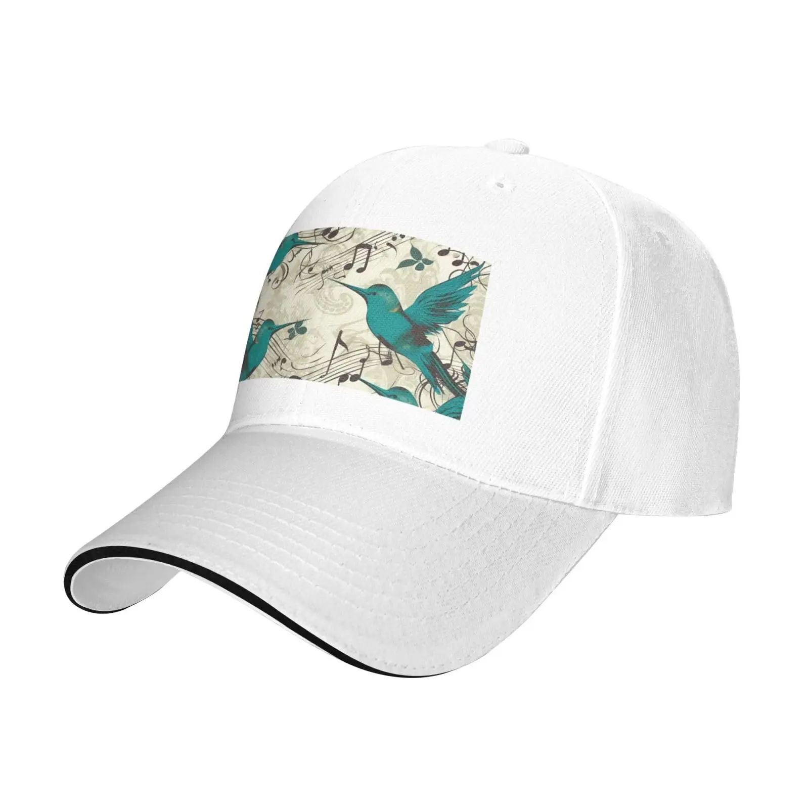 Men and Women Baseball Hat Teal Birds Musical Note Printing Stylish Dad Cap Trucker Low Profile Hats Adjustable Washable