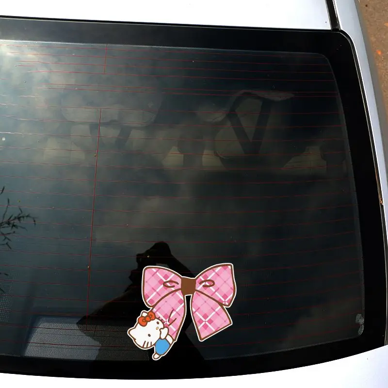 HelloKitty Car Cover Scratch Modification Cartoon Waterproof Sticker Kawaii Bow Kitty Car Exterior Decoration Cartoon Sticker