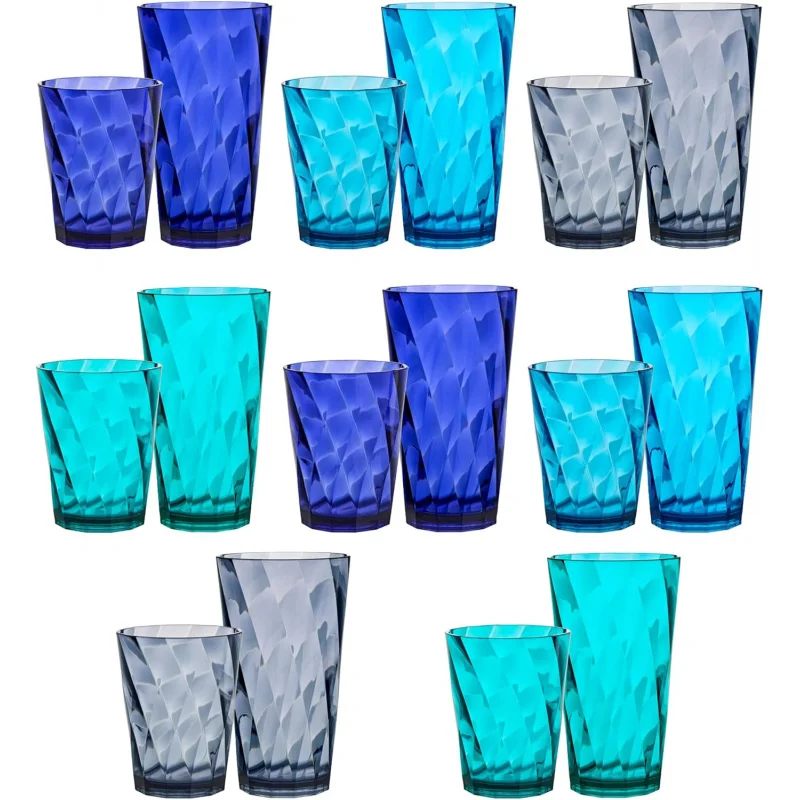 

Shatterproof Acrylic Drinking Glasses, Set of 16 | Lightweight 14oz & 20oz Tumblers for Pool, Patio & Daily Use