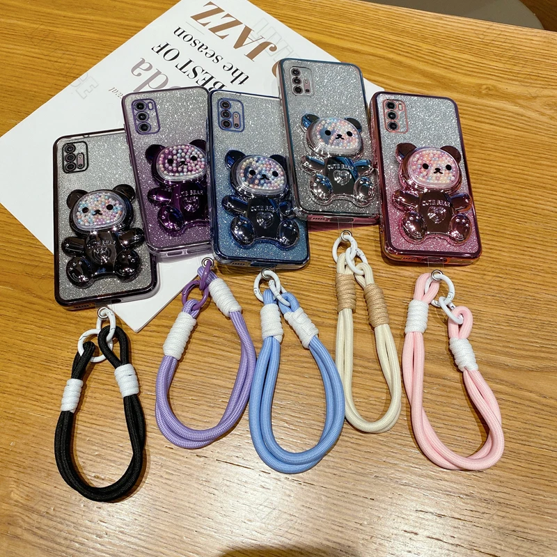 جراب هاتف بسوار معصم من Gilitter Bear ، غطاء حامل لموتورولا موتو E6S ، E7 Plus ، Power ، E13 ، E20 ، E22 ، E32 ، E 7 ، 13 ، E 20 ، E 22 ، 22