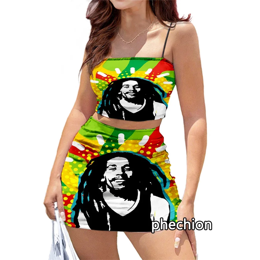 Imagem -06 - Phechion Moda 3d Imprimir Bob Marley Feminino Clube Outfits Sexy Sling Tubo Topos e Vestido Curto Peças Conjuntos de Vestido K27