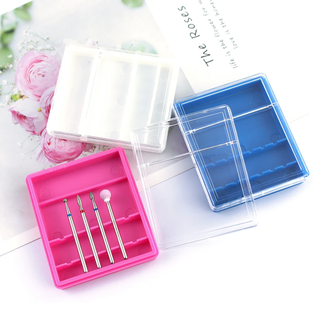 Caja de almacenamiento transparente con 10/20/30 ranuras para brocas de uñas, soporte para limas, contenedor, herramienta de accesorios para uñas