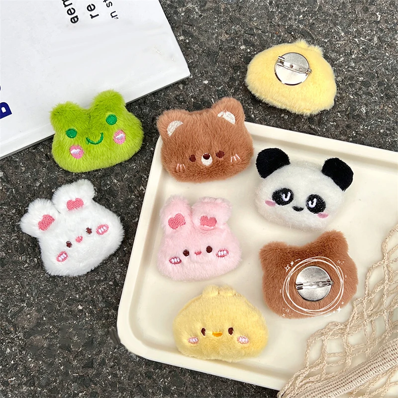 Cute Cartoon Animal Brooches Frog Bear Rabbit Panda Chick Plush Doll Personality Bag Lapel Pin Clothes Decorative Accessories