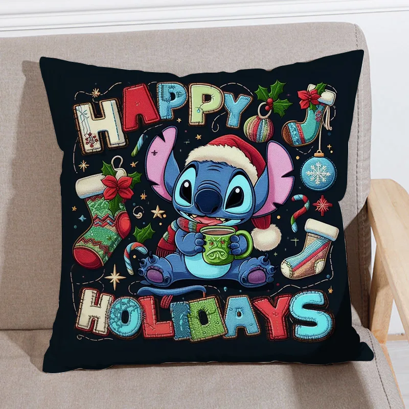 2024 Christmas New Anime Disney Stitch Cartoon Series Pillowcase 45×45cm Delicate Cute Cushion Cover Decorative for Home Sofa