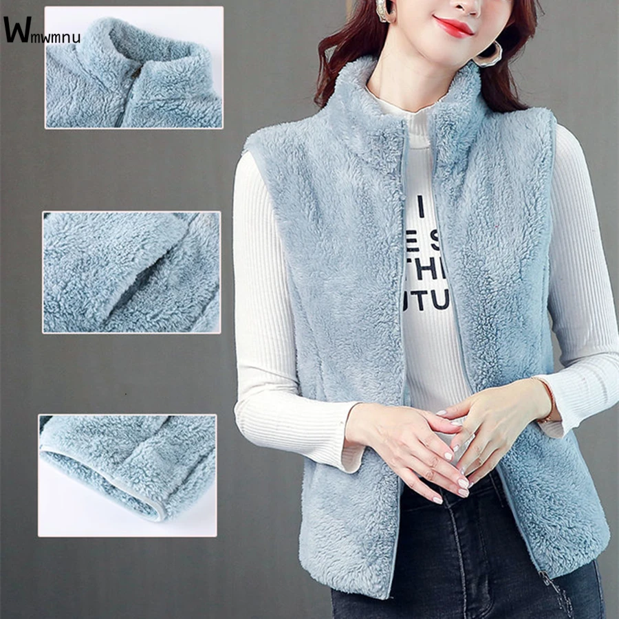 

Double Sided Waistcoats Warm Gilet Sleeveless Jacket Casual Chalecos Korean Coat Oversized 4XL Fall Winter Plush Women Vest