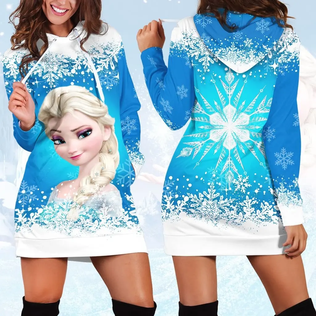 New Dress Frozen Olaf Hoodie Dress Sweater Fashion Disney Princess Elsa Dress Sweatshirt Dress 3d Allover Printed Hoodie Women