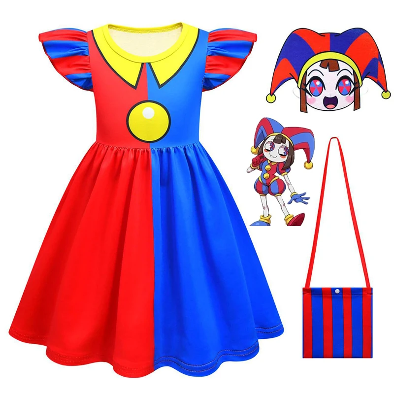 The Amazing Digital Circus Pomni Kids Cosplay Costume Girls Princess Dresses Children Halloween Cartoon Summer girls Dress 2024