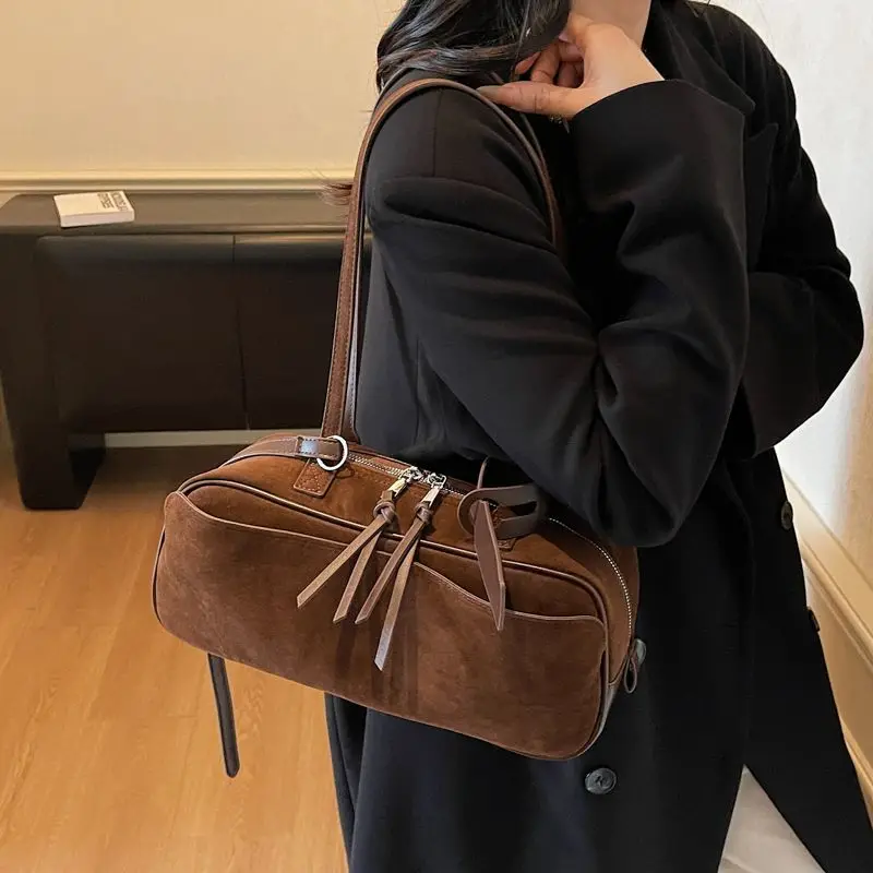 New Fashionable Matte Suede Handbag, Large Capacity, Versatile for Commuting, Single-shoulder Underarm Tote Bag, Baguette Bag