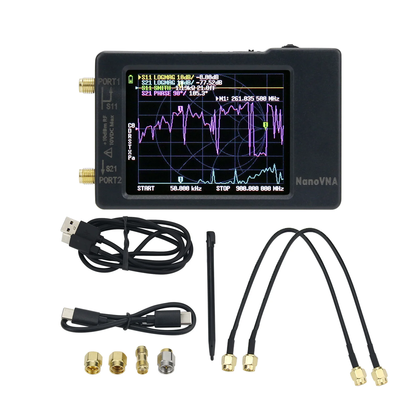 Nanovna-H NanoVNA 50KHz-1.5GHz Ultra-miniature Handheld Vector Network Analyzer MF HF VHF Antenna Analyzer With 2.8-inch TFT Dis