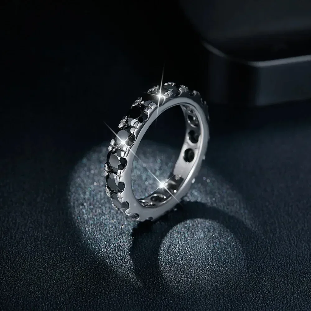 M-JAJA Eternity Alianza de boda de moissanita negra para mujer/hombre chapado en oro Plata de Ley 925 anillo de diamante de 4mm joyería fina de moda