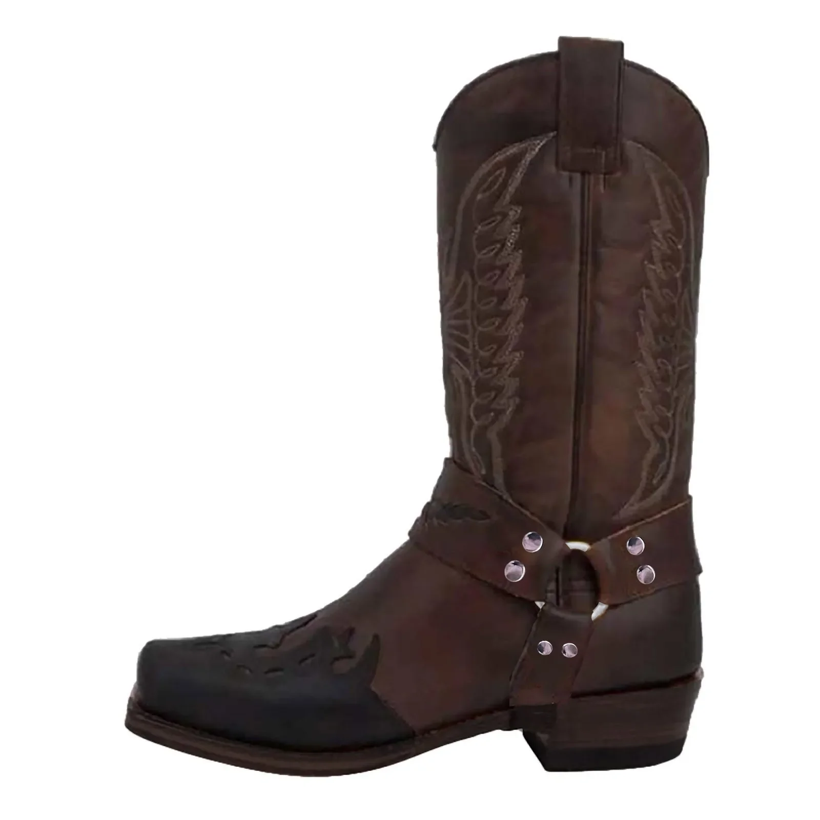 Retro Cowboy Laarzen Heren Mid Calf Western Boots Heren Pu Lederen Laarzen Man Slip On Schoenen Winter Ridder Booties Plus Maat 39-48