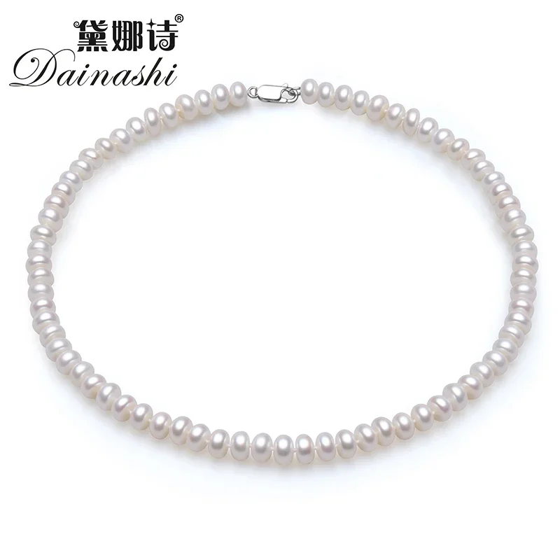 Dainashi Classic 8-9mm półokrągłe naturalne perły naszyjnik dla kobiet dziewczynki moda 925 Sterling srebrno-biały różowy fioletowy 3 kolor