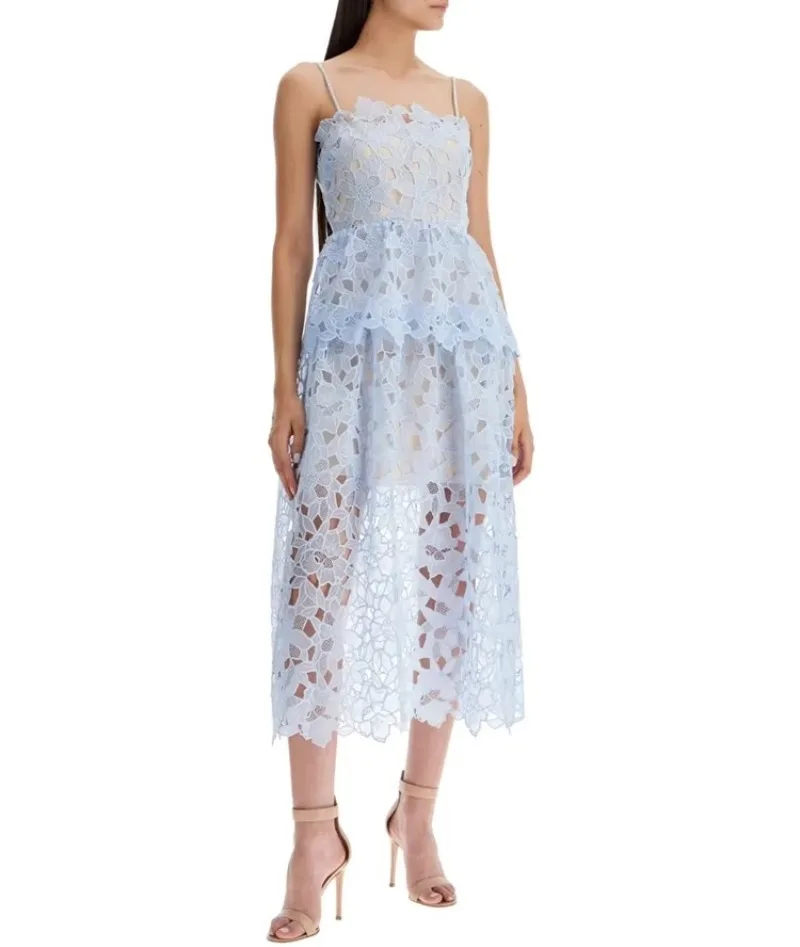 

Blue Lace Dress for Women Summer Sleeveless Vintage Elegant Dresses Bodycon Hollow Out Streetwear Evening Party Vestidos Lady