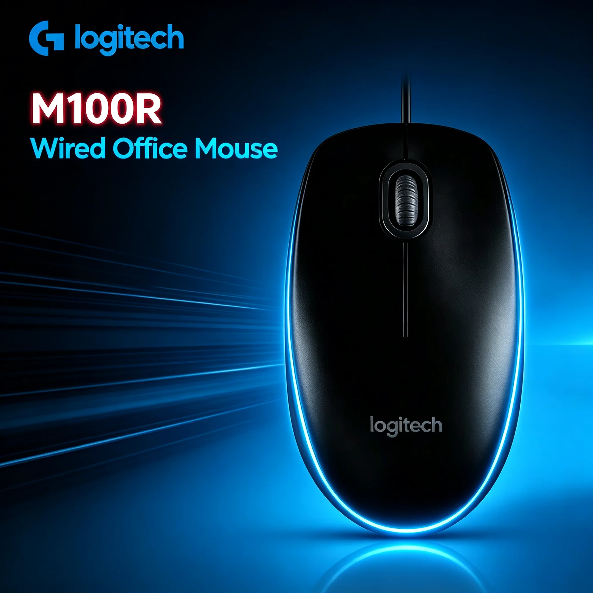 Logitech M100R Wired Optical Mouse Plug and Play USB Mice, No Driver Needed