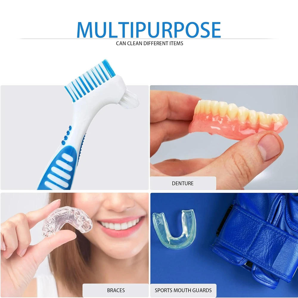 2Pcs Multi-Layered False Teeth Brush Denture Washing Brush Wear-Resistant Ergonomics Handle Y-Shape Soft Denture Cleaning Tools