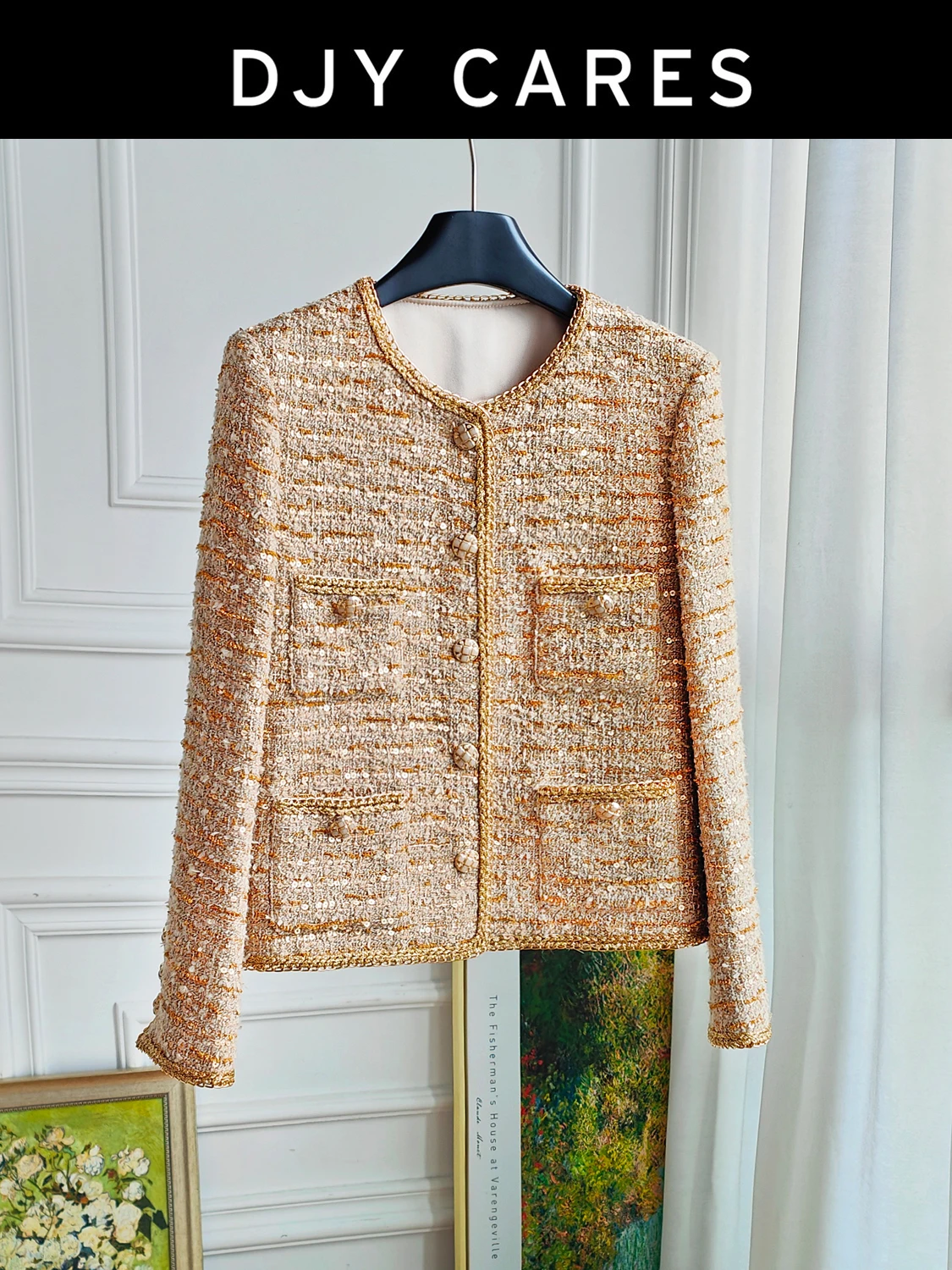 

New Golden Heavy Industry Design Floral Coat Light Luxury Top big size