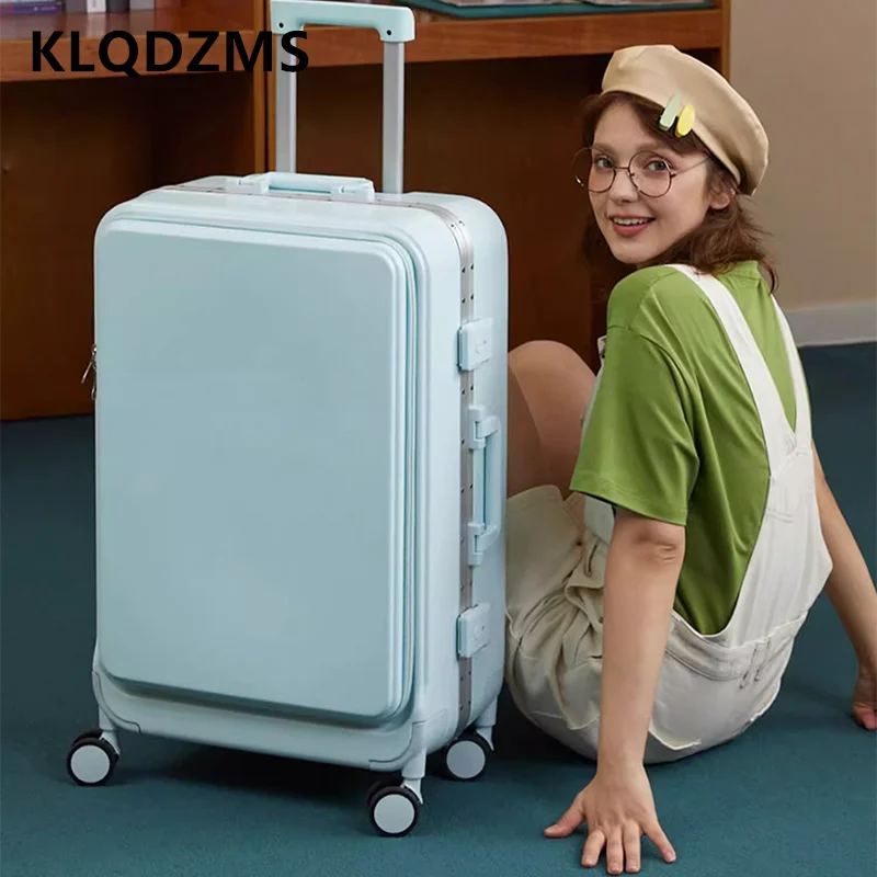 

KLQDZMS дорожный чемодан с передним отверстием для ноутбука, посадочный чехол с зарядкой через USB, чехол на колесике 20 "22" 24 "26 дюймов, многофункциональный чемодан