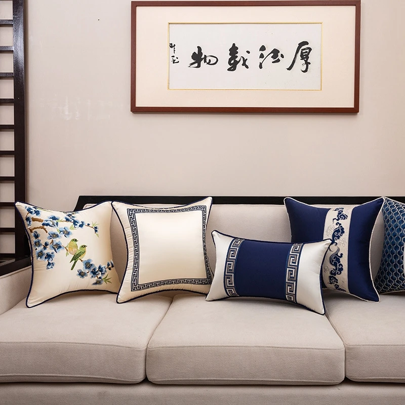 

New Chinese Style Jacquard Cushion Cover 45x45CM Embroidered Birds Language Decor Mahogany Sofa Chair Seat Backrest Pillowcase