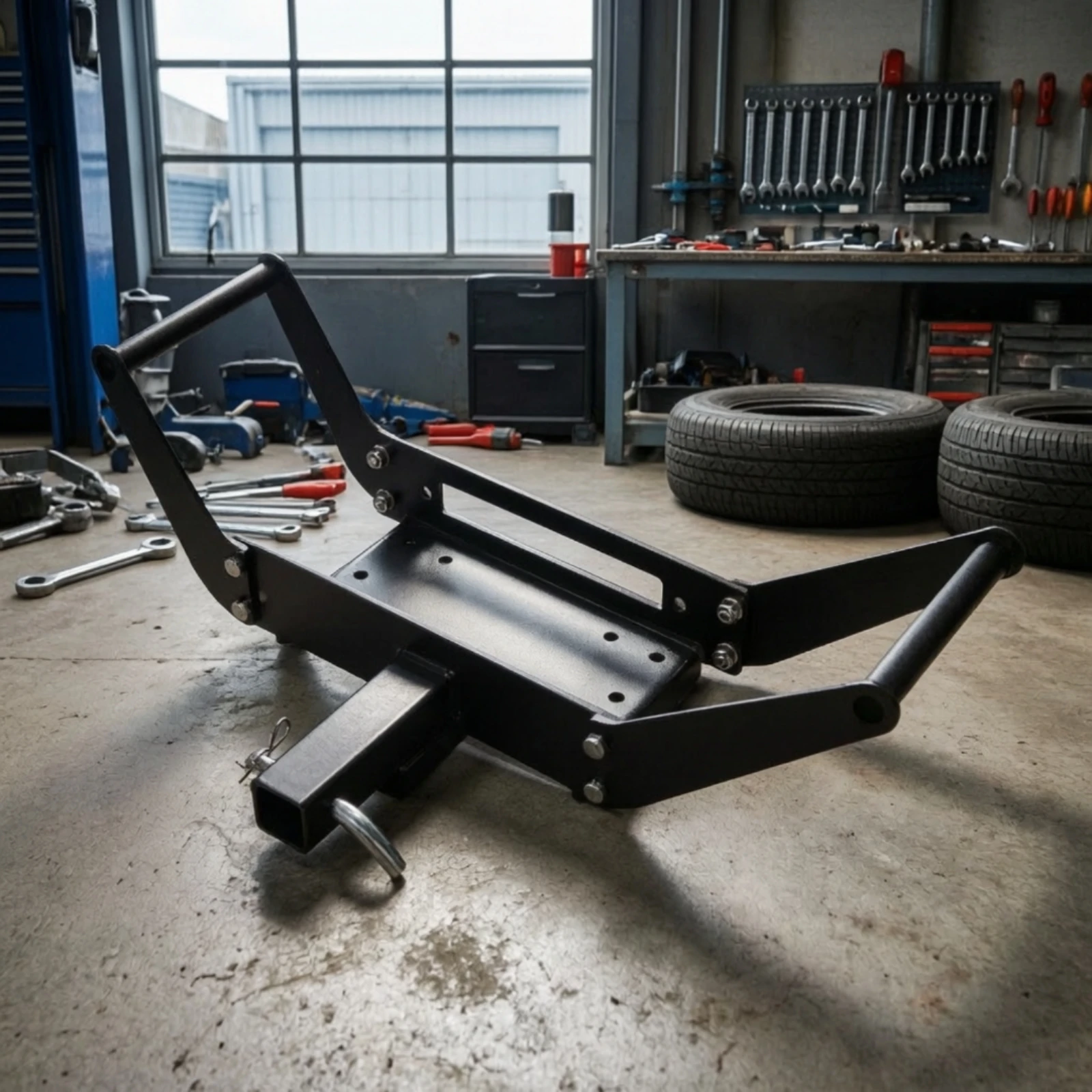Winch Bracket with Folding Arm Compact Trailer Hitch Winch Mount Space-Saving Long-Lasting for off-Roaders, Vehicle Rescue
