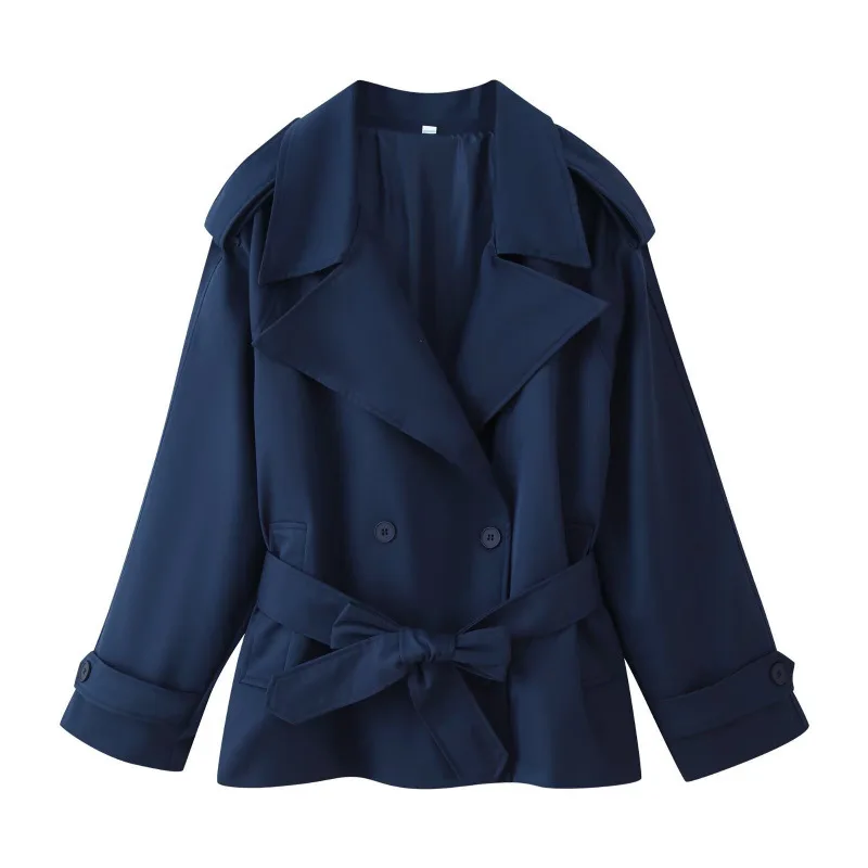 Cappotto giacca a vento autunnale da donna Cappotto doppiopetto con cintura Cravatta in vita Capispalla doppiopetto Abbigliamento da donna alla moda