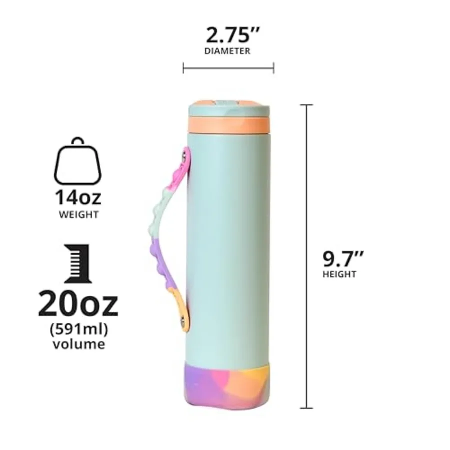 Iconic Personalized Water Bottle with Straw Lid and Stress Relief Pop It Handle, Custom Triple Insulated Stainless Steel Water