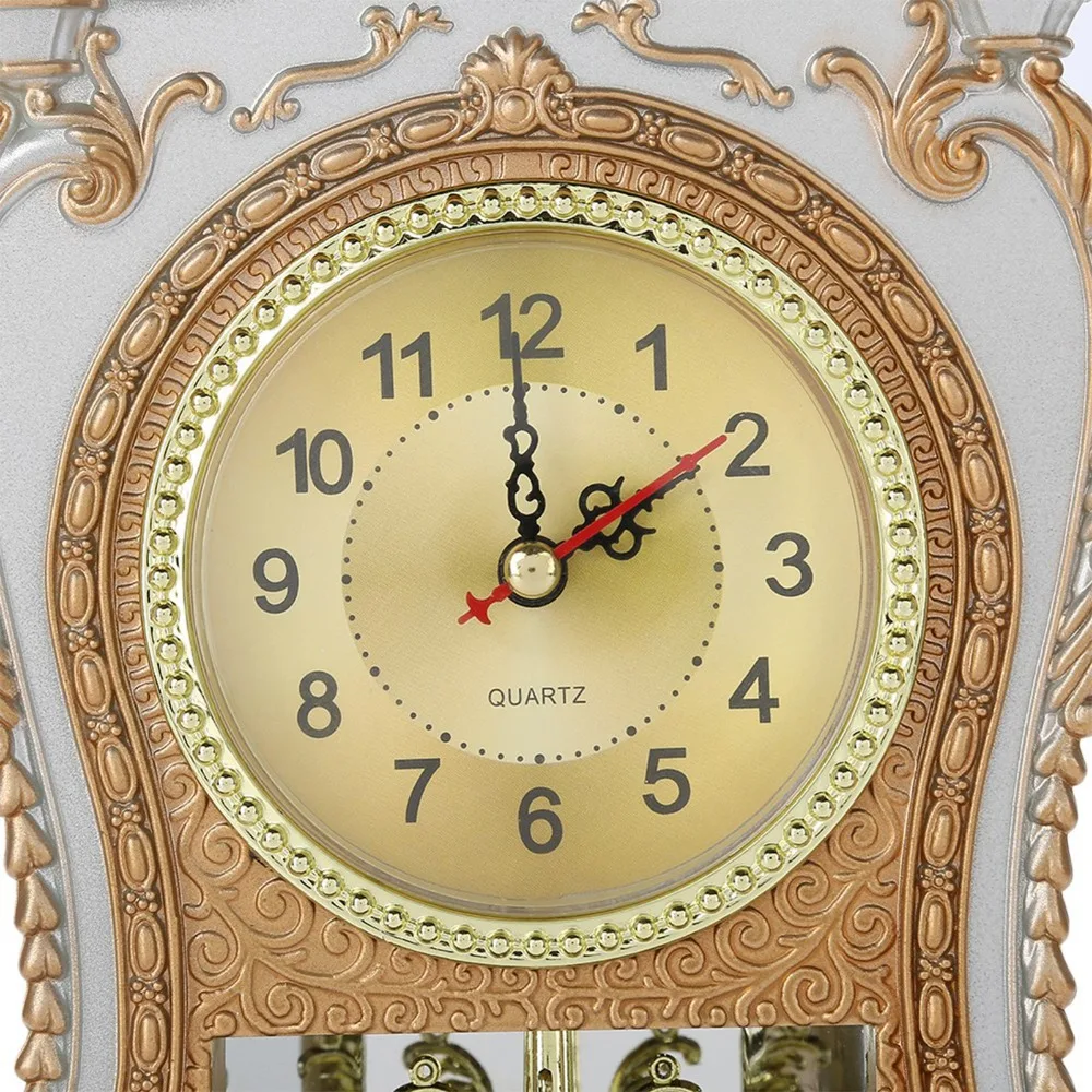 White Brown Vintage Desk Clock 12 Songs Silent Scanning for Seconds Antique Table Clock European Style Swing Pendulum