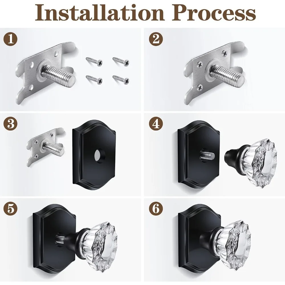 Zestaw klamek do drzwi wewnętrznych z kryształowym szkłem, wykończenie antyczny mosiądz, pojedyncza strona, 4 sztuki, styl tradycyjny