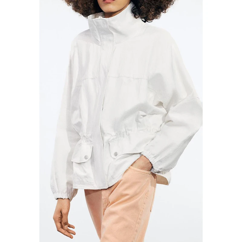 

Spring New Arrival Women's mat High Collar Long Sve Jaet with ket Loose Fit Outerwear Commute Sle Polyester ...