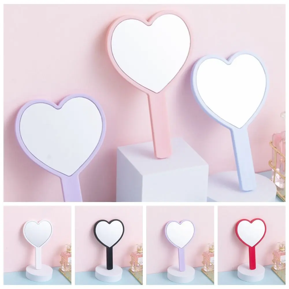 Carry Around Cute Heart Handle Mirror Compact Personalized Love Makeup Mirror High Definition Sweet Vanity Mirror Dressing