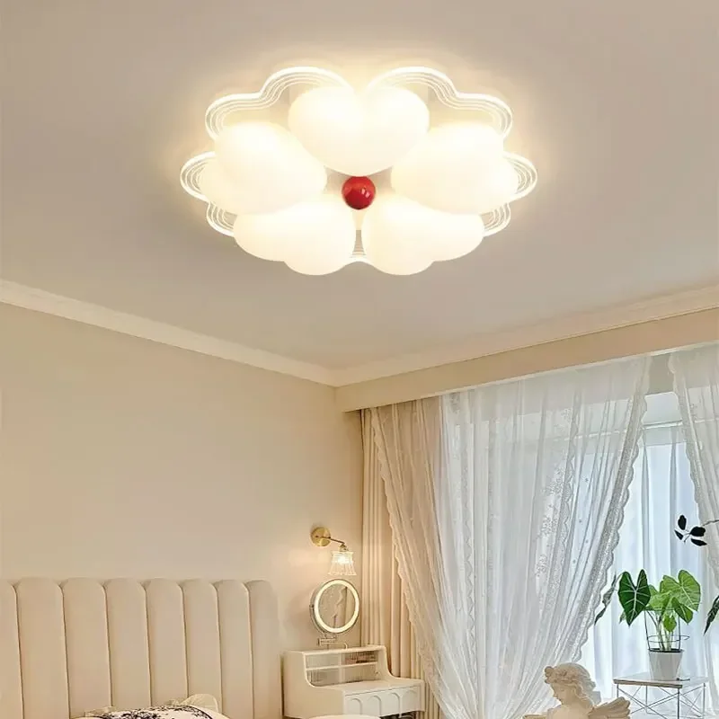 2024 New Korean Led Chandelier for Living Children's Room Master Bedroom Study Ceiling Lamps Lights Indoor Lighting Heart-shaped