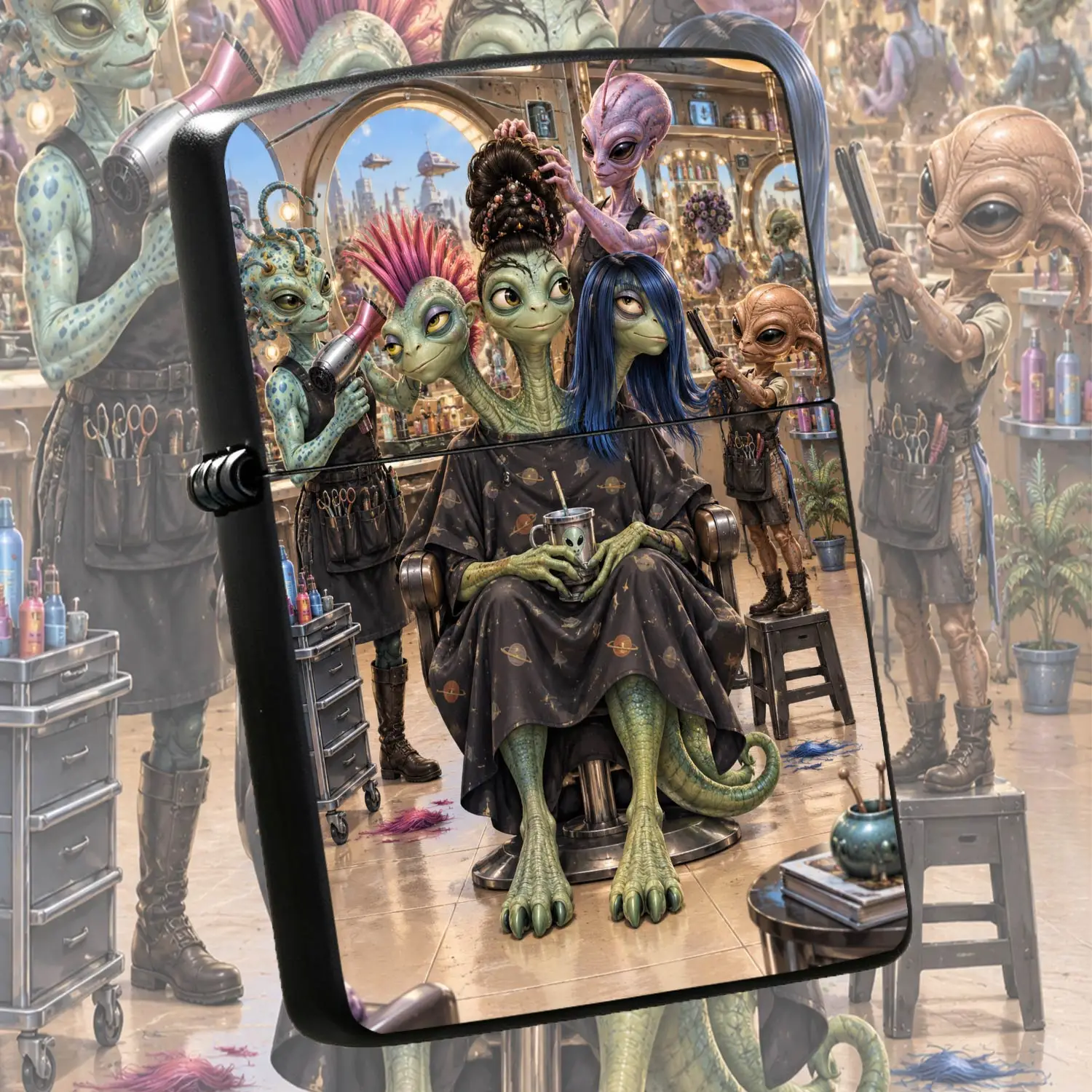 Creative Alien Hair Salon Lighter, Fun Sci-fi Interstellar Barber Shop Themed Portable Accessory, Unique Whimsical Cosmic Parlor Decor Piece, Ideal Novelty Gift for Sci-fi Enthusiasts for Daily Use andA Humorous And Interesting Lighter