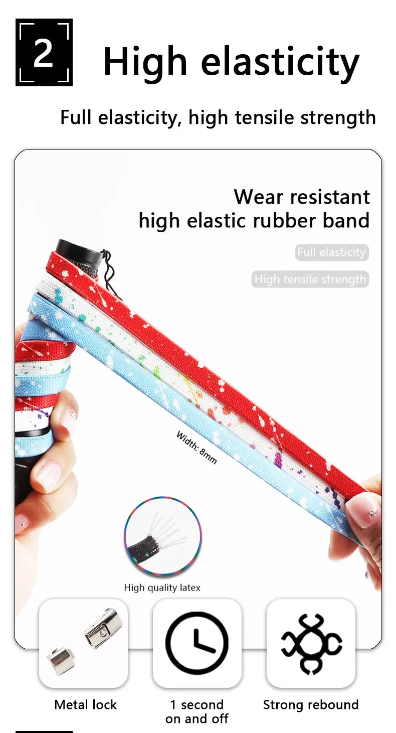 Schuhbänder mit Farbdruck, ohne Schnürsenkel, für Sneaker, bunte, mit Metallverschluss versehene Schuhbänder, flache, elastische Schuhbänder ohne Schnürsenkel. – Detail 4