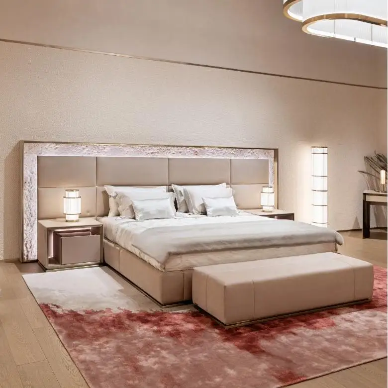 Customization Service Italian Minimalism Leather Bedside Bench High End Bedroom Living Room Furniture for Villa Modern Durable
