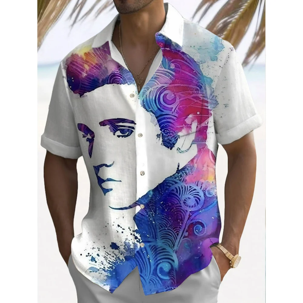 Camisa hawaiana holgada y transpirable para hombre, ropa de personaje superior, camisa informal de manga corta a la moda para verano 2024