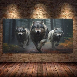 Three Wolf Running Howl Wildlife Canvas Paintings Prints Wall Art Picture Animals Nature Poster Living Room Bedroom Home Decor