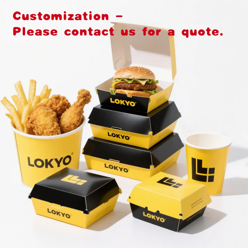 custom.LOKYO Food Grade Custom Burger Fast Food Box Take Away French Fries Packaging Paper Box