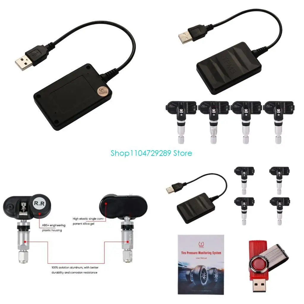 

D8KE Portable TPMS Tire Pressure with External/Internal Temp Monitor