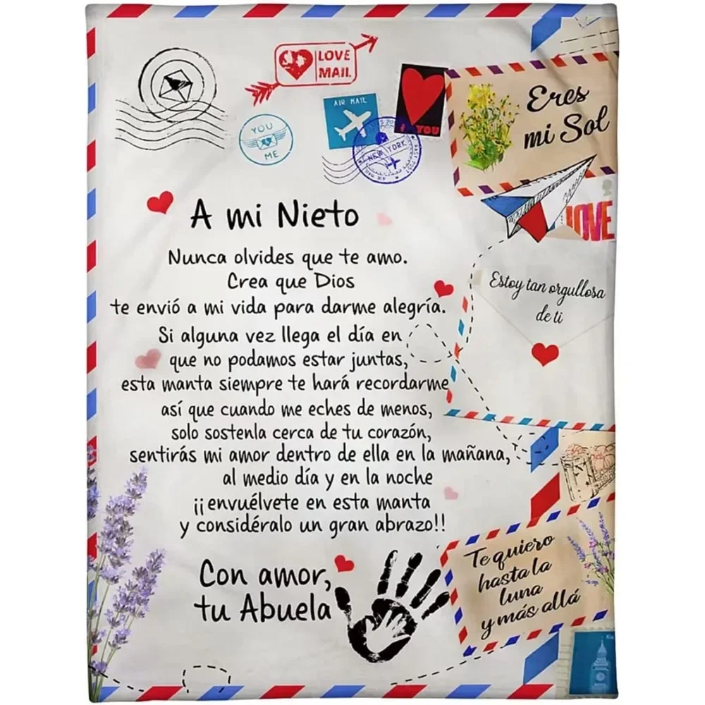 

HX To My Grandson Flannel Blanket 3D Printed Letter Throw Blankets for Beds Plush Quilts Birthday Gifts A Mi Nieto Nieta Manta
