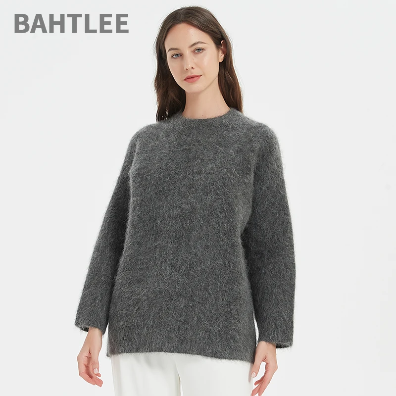 BAHTLEE-Alpaca Wool Sweater for Women, Long Sleeves, Thick Knitted Pullovers, Warm Loose-Fitting, Winter