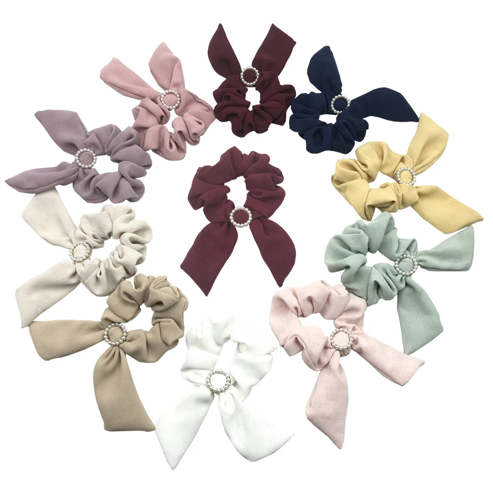 

20pcs Fabric Ribbon Scrunchies Jewelry Diamond Charm Elastic Hair Band Party Gift Headwear Girl Ponytail Holder Hair Accessories