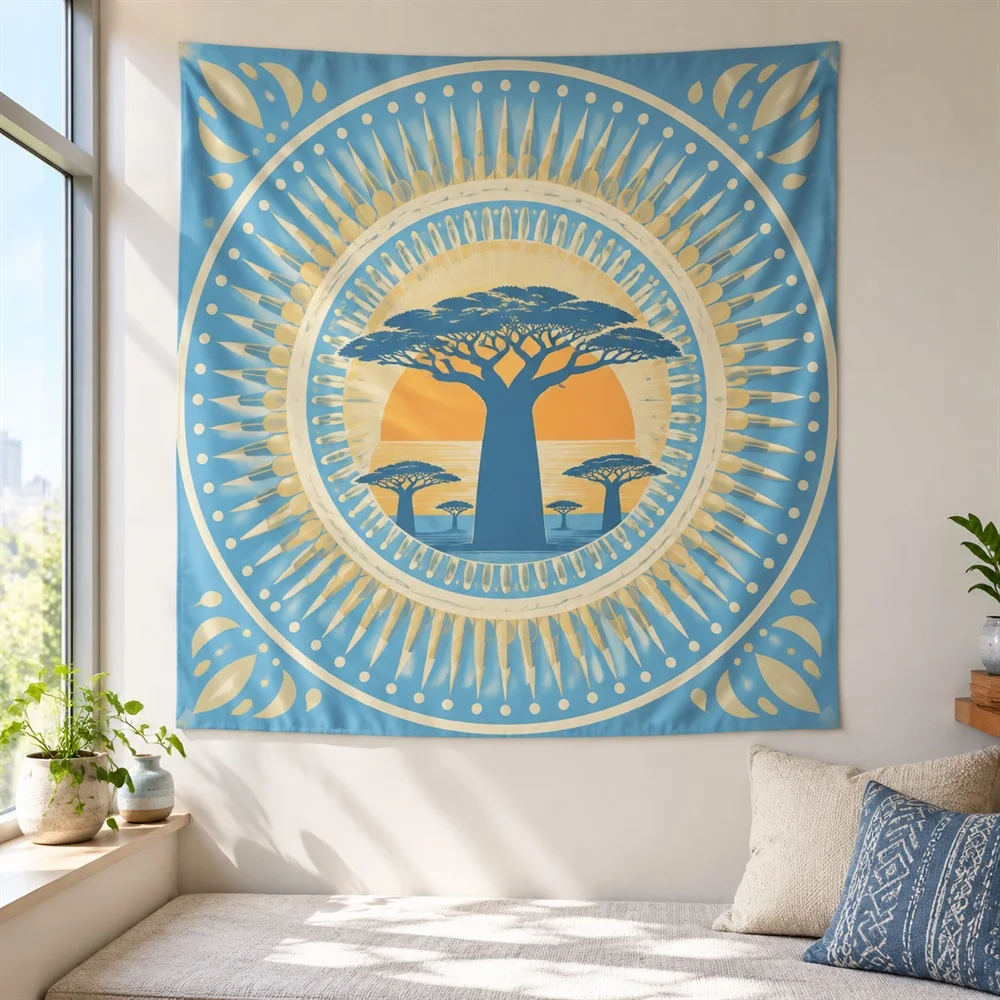 VIKAMA Baobab Tree Sunset Tapestry Wall Hanging, African Savanna Wall Decor Tapestries for Living Room Bedroom Office Study